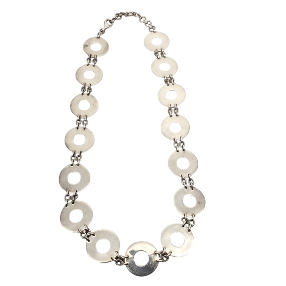 Sterling Silver Hammered Circular Link Necklace #20784 - Picture 5 of 10